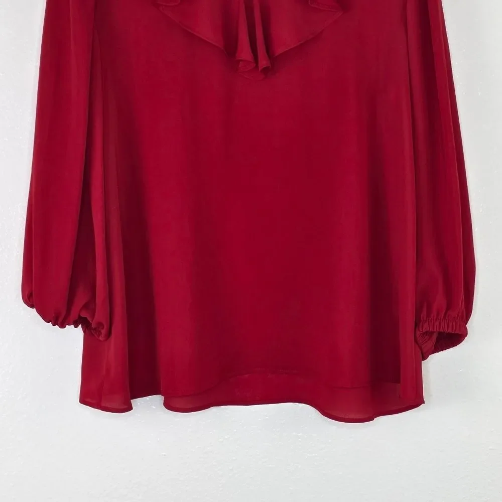 NWT LOFT Outlet Red Chiffon Ruffle Neck Blouse Size Small